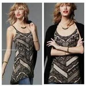 CAbi Monaco Cami Black Lace Print Nude Lining Relaxed Flowy XS